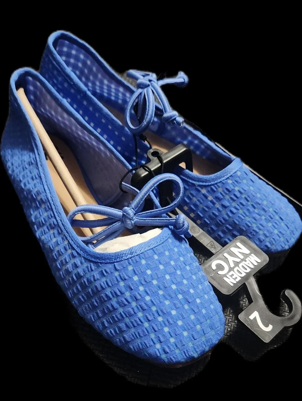 Madden NYC Girl's Blue Bow Ballet Flats In Basket Weave Mesh NWT Multiple Sizes